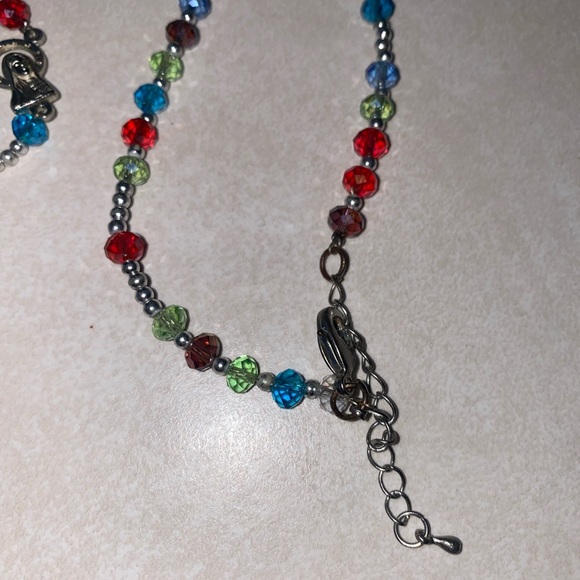 Silver rainbow multicolor beaded crystal Catholic rosary necklace - Picture 4 of 6